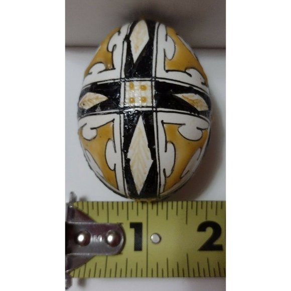 Vintage Romanian Pysanky Hand Painted Real Easter Egg Gold Black Heraldic Design - Picture 3 of 5